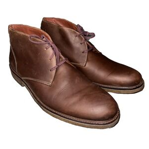 Johnston & Murphy Men's Brown Leather Ankle Boots Size 14M Sheepskin Lace Up